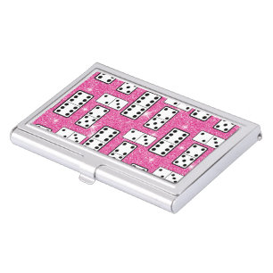 Domino Pieces Dominoes Board Game Pink Glitter Business Card Case