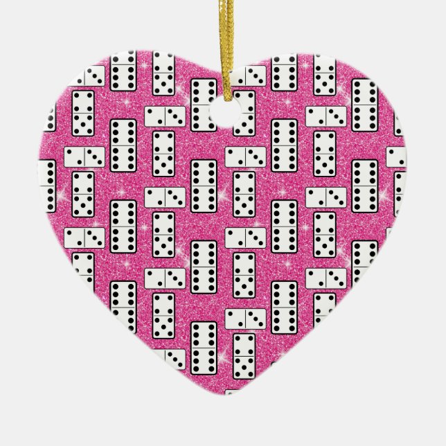 Domino Pieces Dominoes Board Game Pink Glitter Ceramic Ornament (Front)