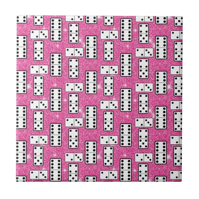 Domino Pieces Dominoes Board Game Pink Glitter Ceramic Tile (Front)