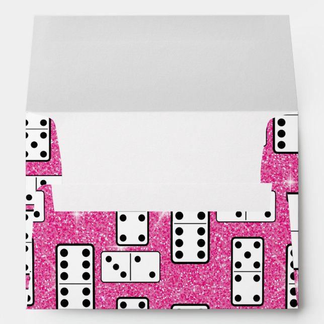 Domino Pieces Dominoes Board Game Pink Glitter Envelope (Back (Bottom))