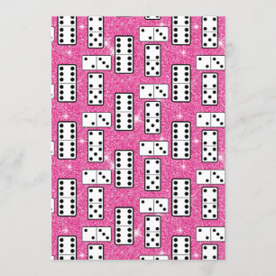 Domino Pieces Dominoes Board Game Pink Glitter Invitation