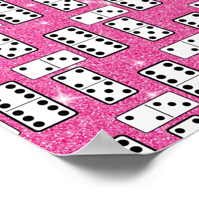 Domino Pieces Dominoes Board Game Pink Glitter Poster (Corner)