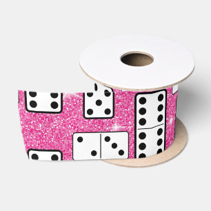 Domino Pieces Dominoes Board Game Pink Glitter Satin Ribbon