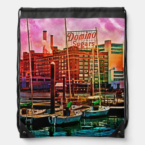Domino Sugars at Dawn Baltimore Maryland Drawstring Bag