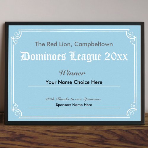 Dominoes Competition Winners Certificate Poster
