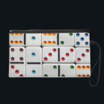 Dominoes wristlet bag<br><div class="desc">Choose any bag style: cosmetic, clutch, wristlet (shown), or accessory bag for clip-on or travel. You may hit "customize" and move the domino design around to get different dot colors and dot patterns to show, as well size the design up or down (for smaller or larger dominoes)--or leave as is....</div>