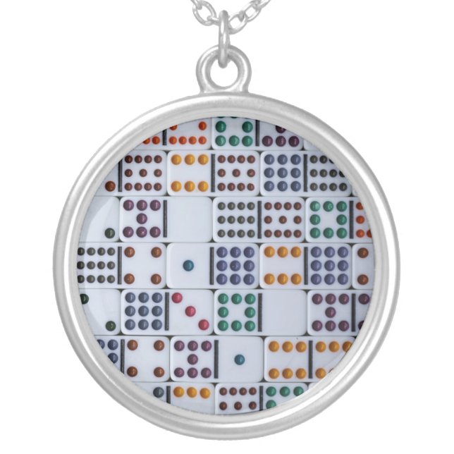 Dominos Numbers Game Silver Plated Necklace (Front)