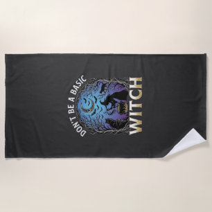 Don Be Basic Witch Halloween Cauldron Black Cats Beach Towel