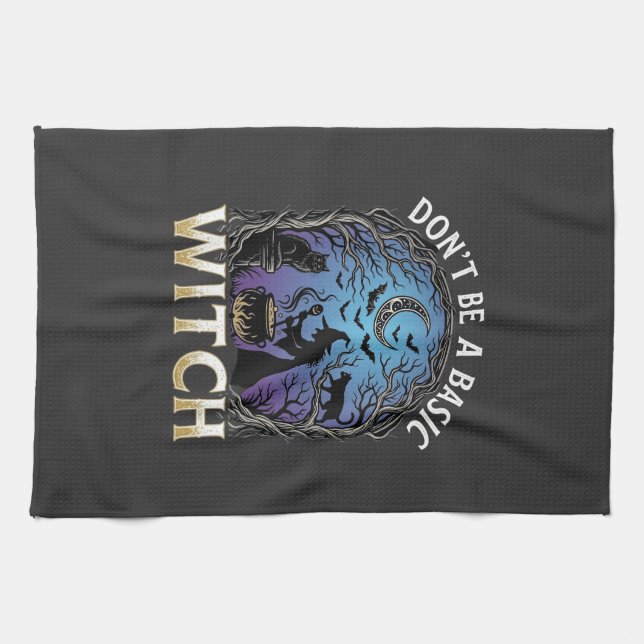 Don Be Basic Witch Halloween Cauldron Black Cats Kitchen Towel (Horizontal)