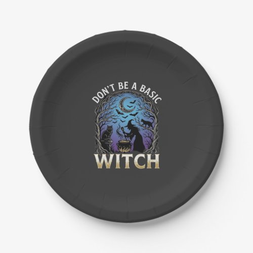Don Be Basic Witch Halloween Cauldron Black Cats Paper Plates