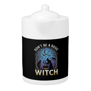 Don Be Basic Witch Halloween Cauldron Black Cats Teapot