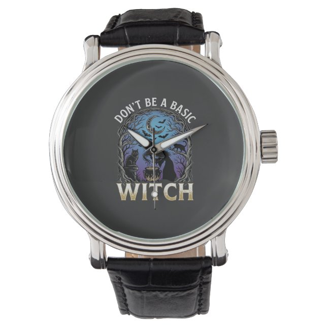 Don Be Basic Witch Halloween Cauldron Black Cats Watch (Front)