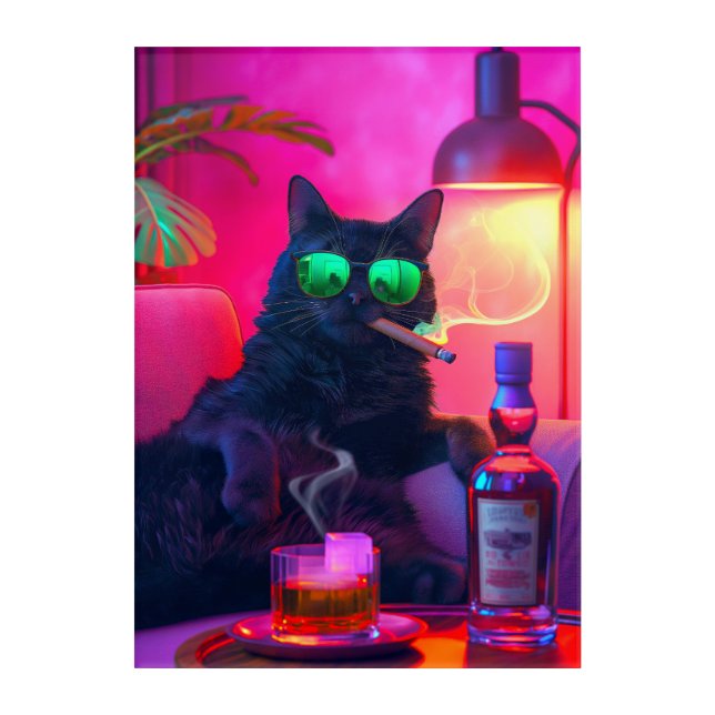 Don Gatto's Nightcap | Fancy Cat Drinking Whiskey Acrylic Print (Front)