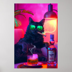 Don Gatto's Nightcap Fancy Cat Drinking Whiskey Poster