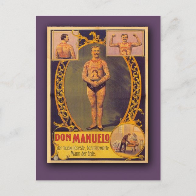 Don Manuelo, Tattooed Man on Cards, Postcards (Front)