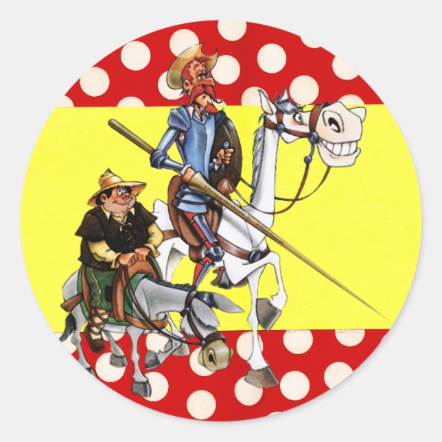 DON QUIJOTE & SANCHO & Flamenco-Spanish Flag Classic Round Sticker (Front)