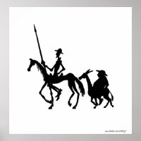 Don Quixote and Sancho Panza black and white art