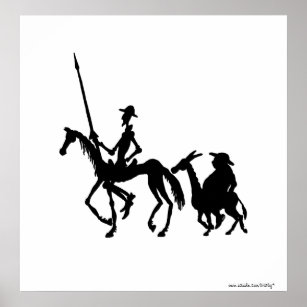 Don Quixote and Sancho Panza black and white art Poster