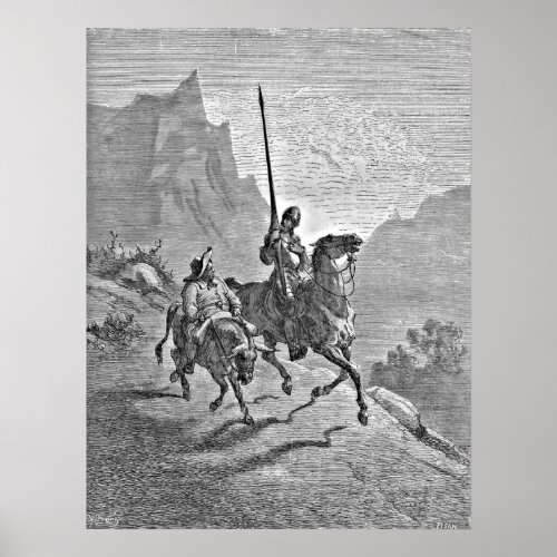 Don Quixote and Sancho Panza Illustration Poster