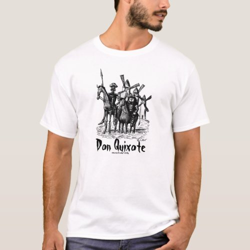 Don Quixote and Sancho Panza ink pen drawing art T_Shirt