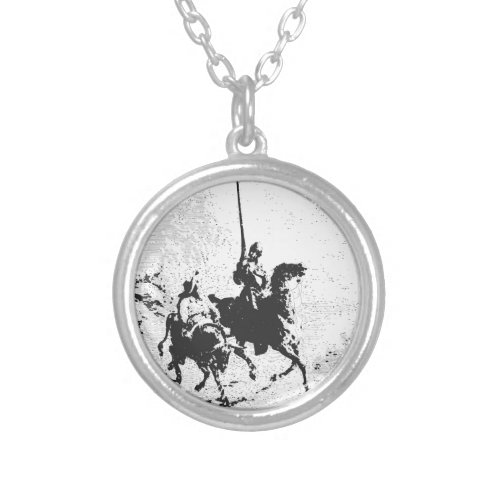 Don Quixote and Sancho Panza Silver Plated Necklace