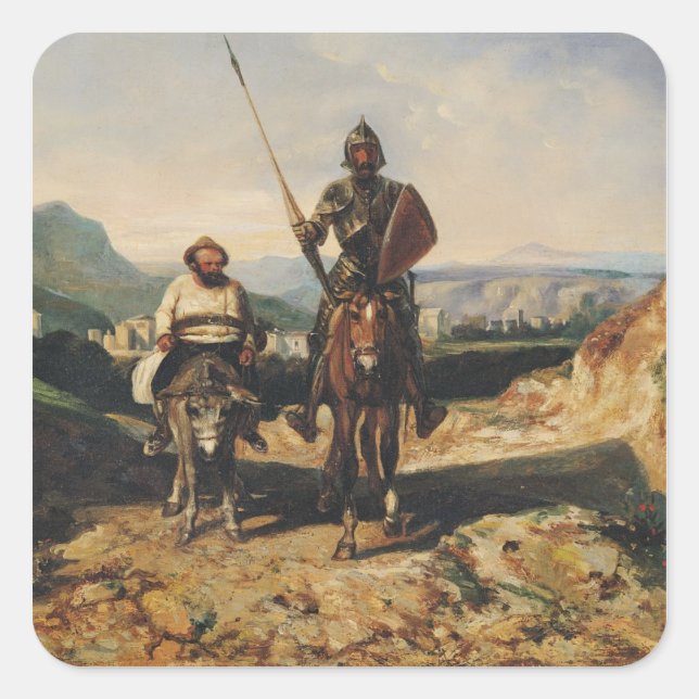 Don Quixote and Sancho Square Sticker (Front)
