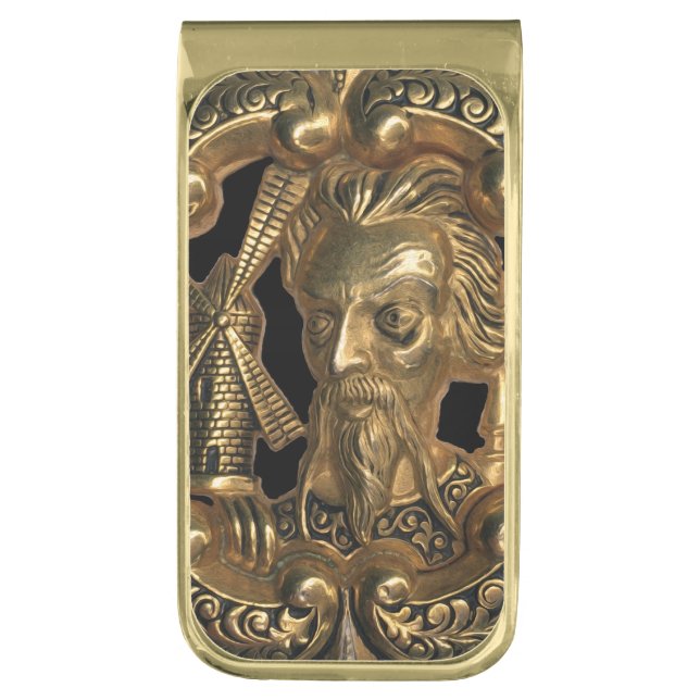 Don Quixote and the Windmill Gold Finish Money Clip (Front Vertical)