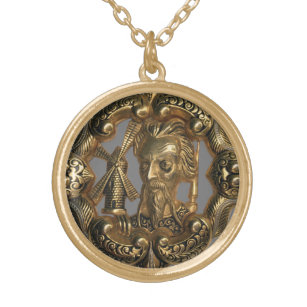 Don Quixote and the Windmill Gold Plated Necklace