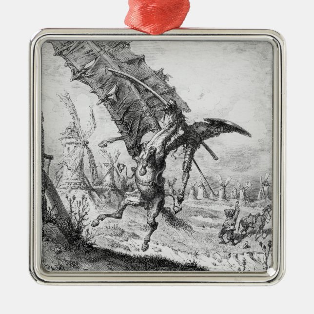Don Quixote and the Windmills Metal Ornament (Front)