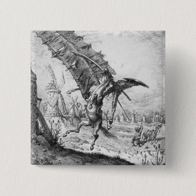 Don Quixote and the Windmills Pinback Button (Front)