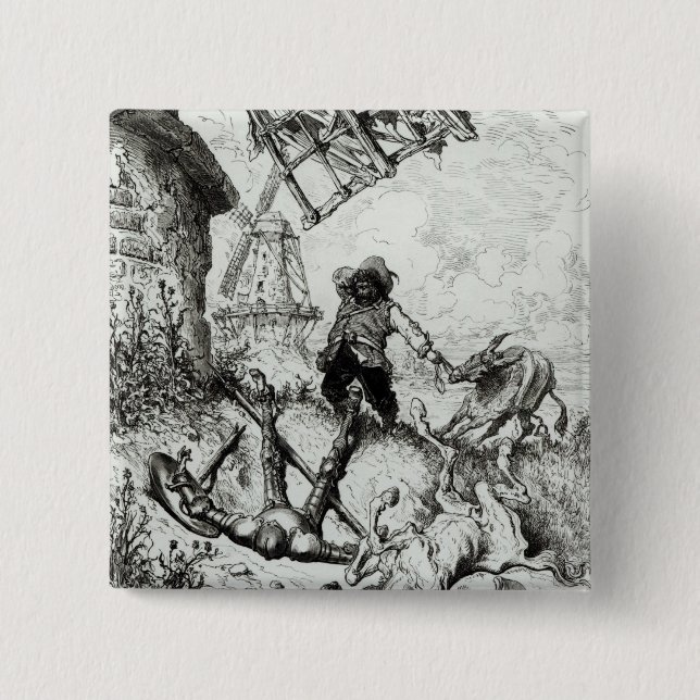 Don Quixote and the Windmills Pinback Button (Front)
