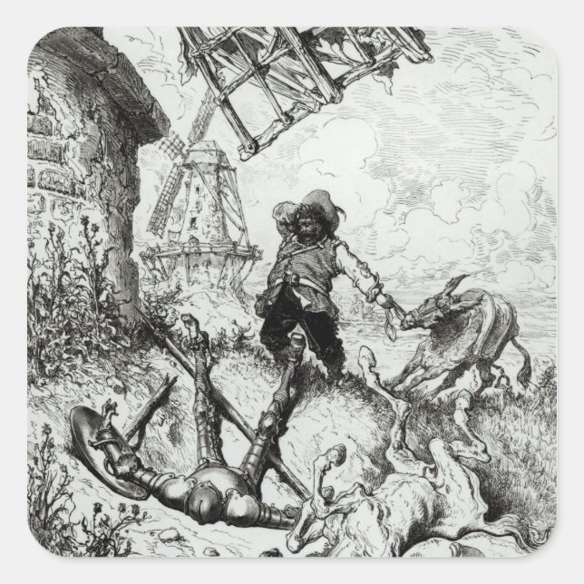 Don Quixote and the Windmills Square Sticker (Front)