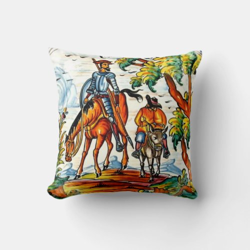 Don Quixote Cervantes Antique Majolica Pottery Art Throw Pillow