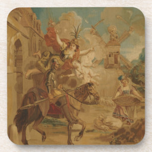 Don Quixote Guided by Folly, 18th century tapestry Beverage Coaster