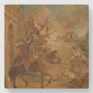 Don Quixote Guided by Folly, 18th century tapestry Stone Coaster