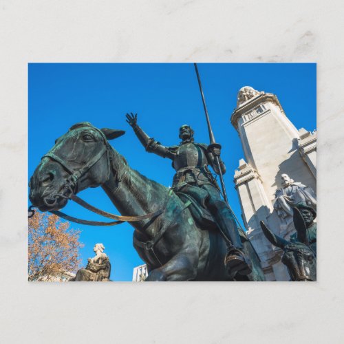 Don Quixote statue Cervantes monument Madrid Spain Postcard
