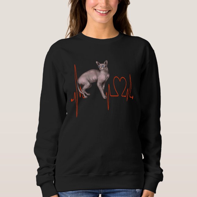 Don Sphynx Cat Heartbeat EKG  I Love My Hairless C Sweatshirt (Front)