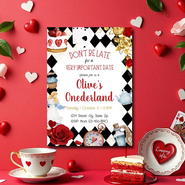 “Don’t Be Late” Alice in ONEderland First Birthday Invitation (Creator Uploaded)