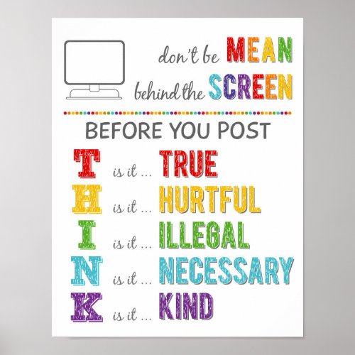 Donât Be Mean Behind The Screen Anti Cyber Bully P Poster