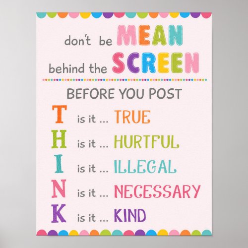 Donât Be Mean Behind The Screen Anti Cyber Bully Poster