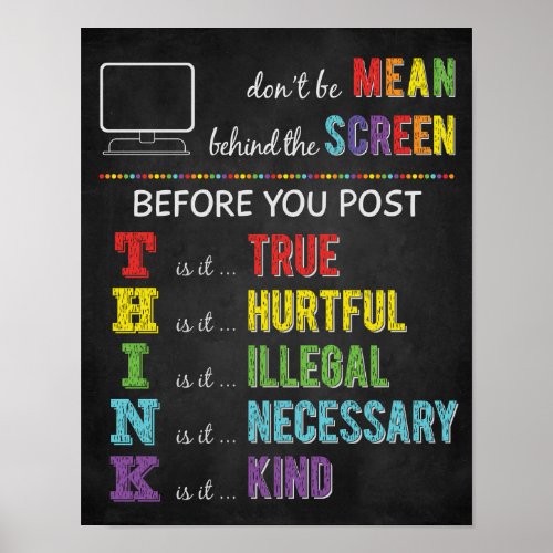 Dont Be Mean Behind The Screen Anti Cyber Bully Poster