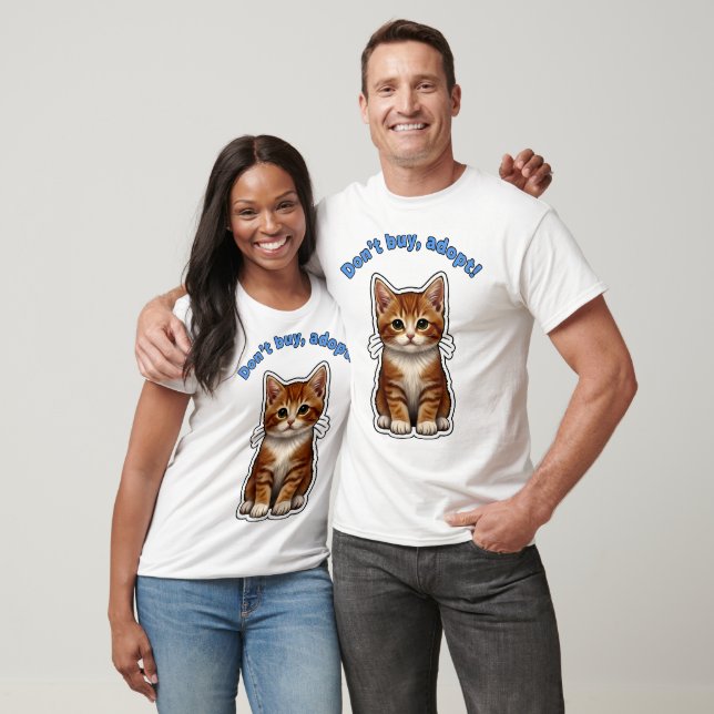 Don’t Buy, Adopt! – Tabby Kitten Advocacy Sticker T-Shirt (Unisex)