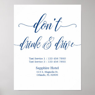 Don’t Drink & Drive Wedding Sign in Navy Blue