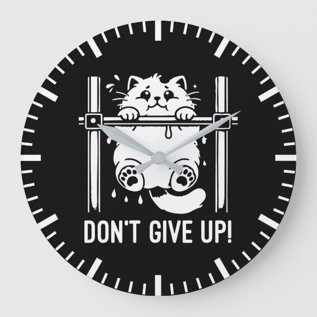 Don’t Give Up - Funny Gym Cat  Motivational Humor Large Clock (Front)