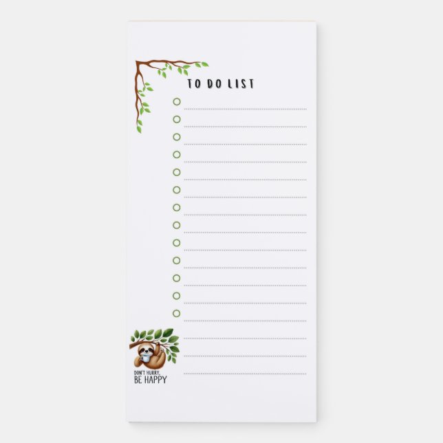 Don’t Hurry, Be Happy – Sloth To-Do List Notepad (Front)
