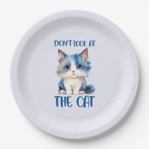 Don’t Look at the Cat – Adorable Bluish Kitten Paper Plates