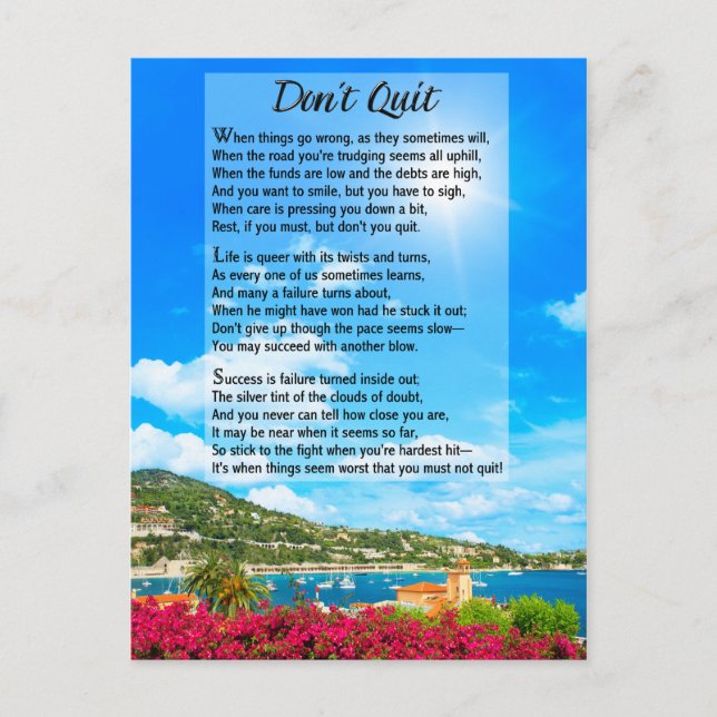 Don’t Quit Poem Postcard (Front)