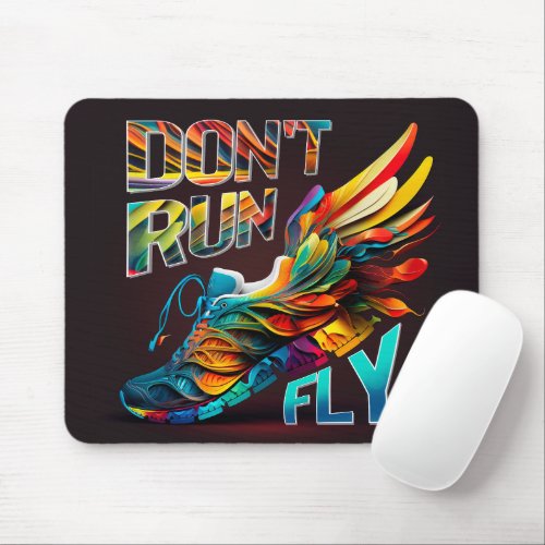 Donât run Fly  Neon Running shoe Mouse Pad