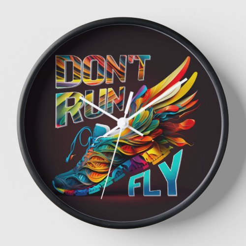 Dont run Fly  Neon Running shoe wall Clock