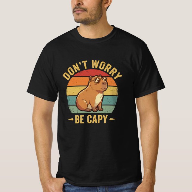 Don’t Worry Be Capy Funny Capybara Retro Sunset T-Shirt (Front)